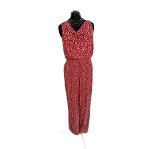 Enfocus Studio Red White Polka Dot Wide Leg Jumpsuit Draped Cowl Neck